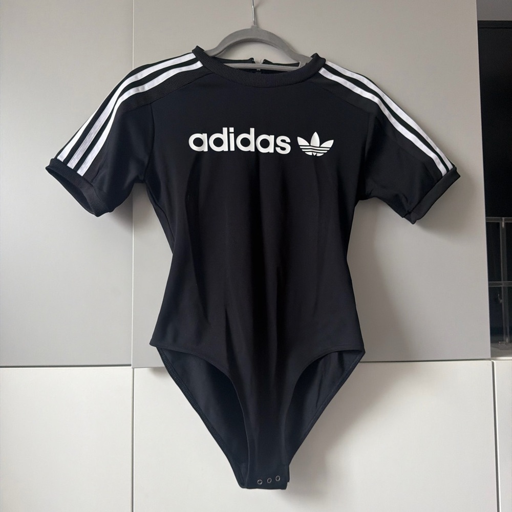 Adidas Women's Black Bodysuit with White Stripes - Picture 3 of 6